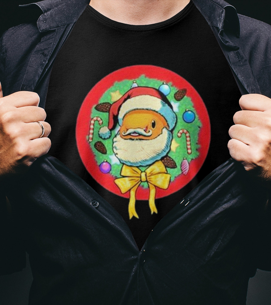 The Why Files Happy Holidays Santa Fish With Christmas Wreath And Candy Canes T-Shirt