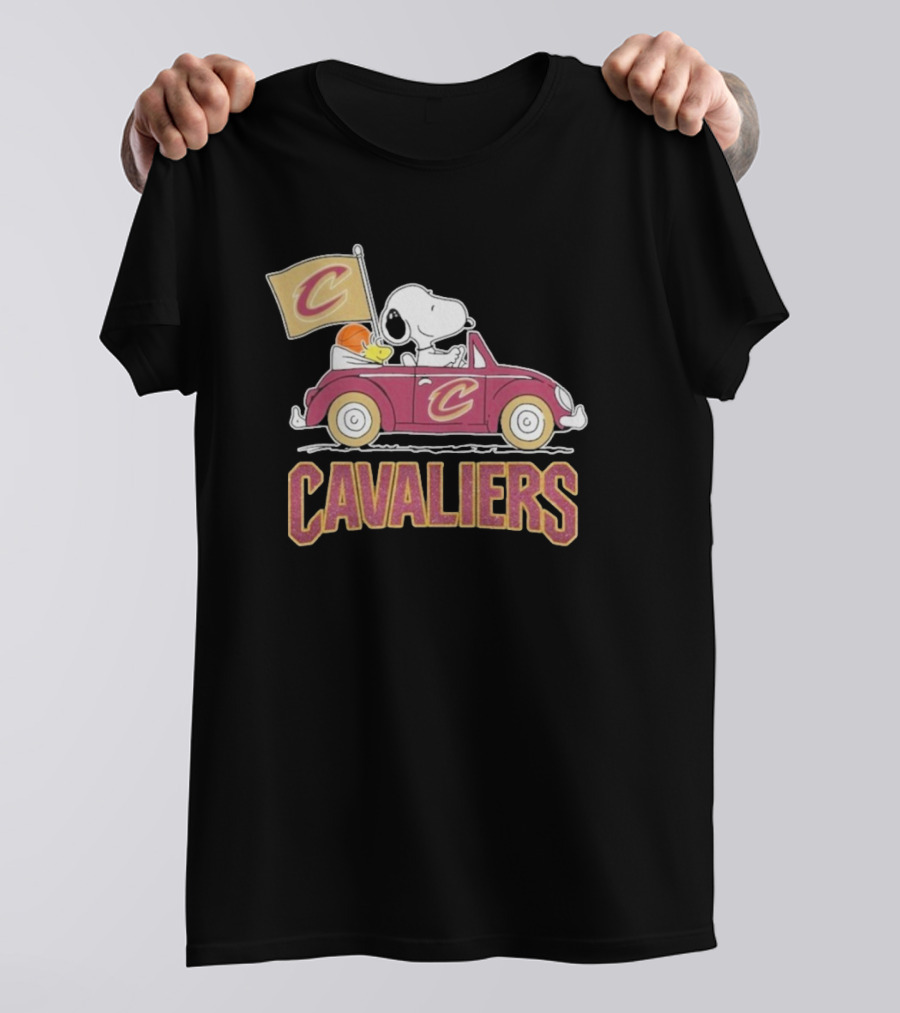 Snoopy Cavaliers Car With Basketball And Flag T-Shirt
