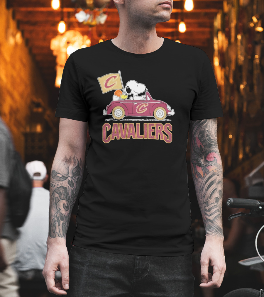 Snoopy Cavaliers Car With Basketball And Flag T-Shirt