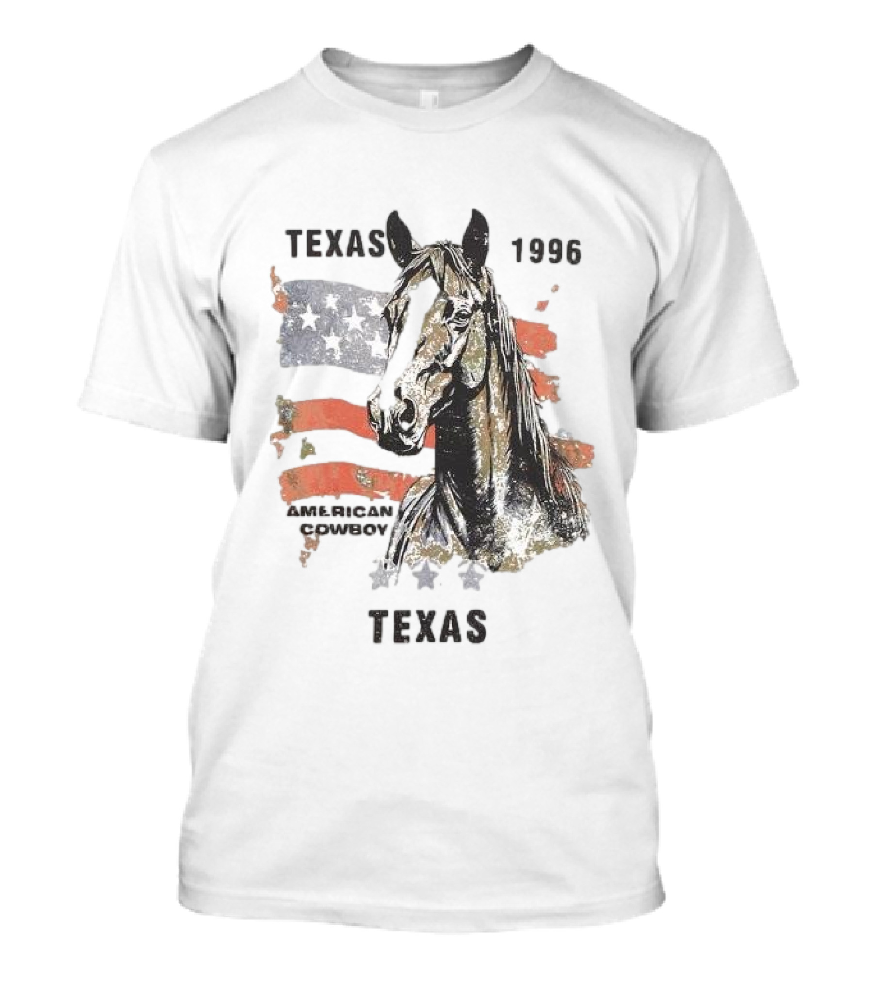 Texas 1996 American Cowboy Horse With Stars And Stripes Flag T-Shirt