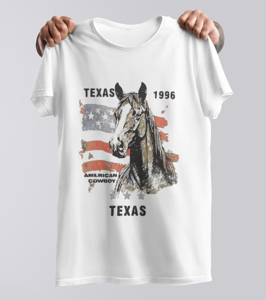Texas 1996 American Cowboy Horse With Stars And Stripes Flag T-Shirt