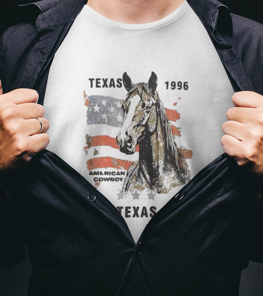Texas 1996 American Cowboy Horse With Stars And Stripes Flag T-Shirt