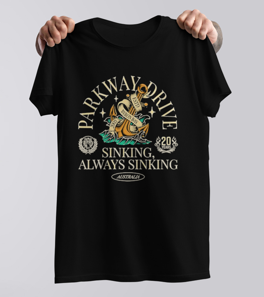 Parkway Drive Byron Bay Sinking Always Sinking Anchor 20 Years Australia T-Shirt