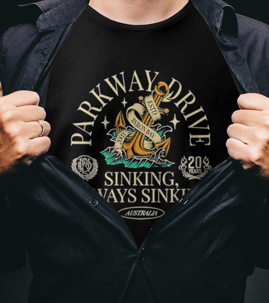 Parkway Drive Byron Bay Sinking Always Sinking Anchor 20 Years Australia T-Shirt