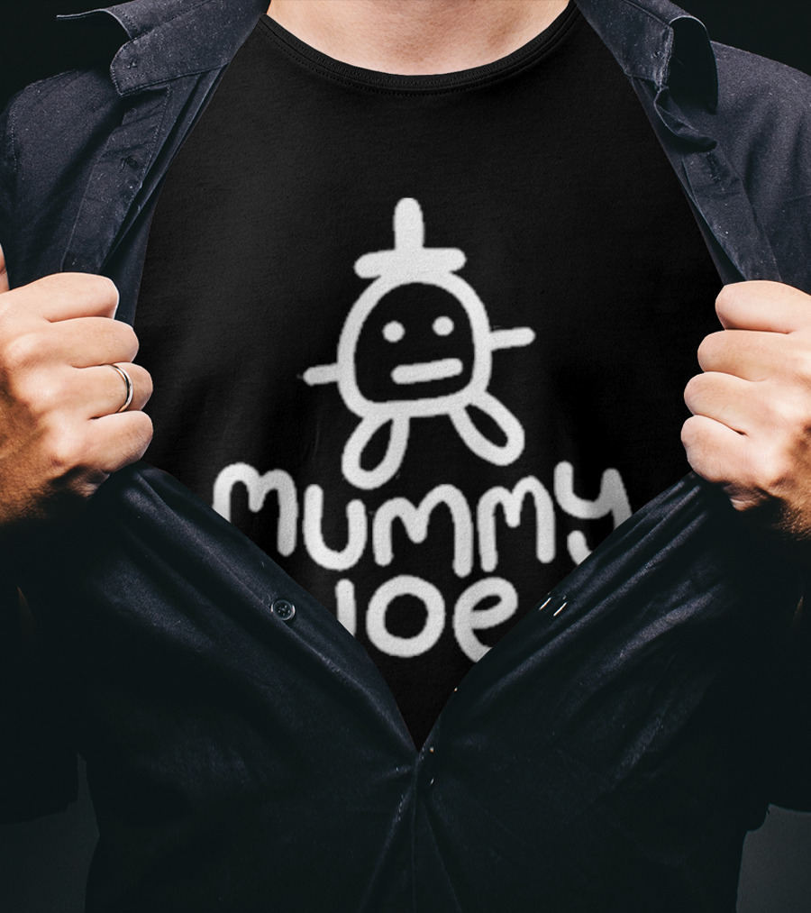 Mummy Joe Minimalist White Doodle Character T-Shirt