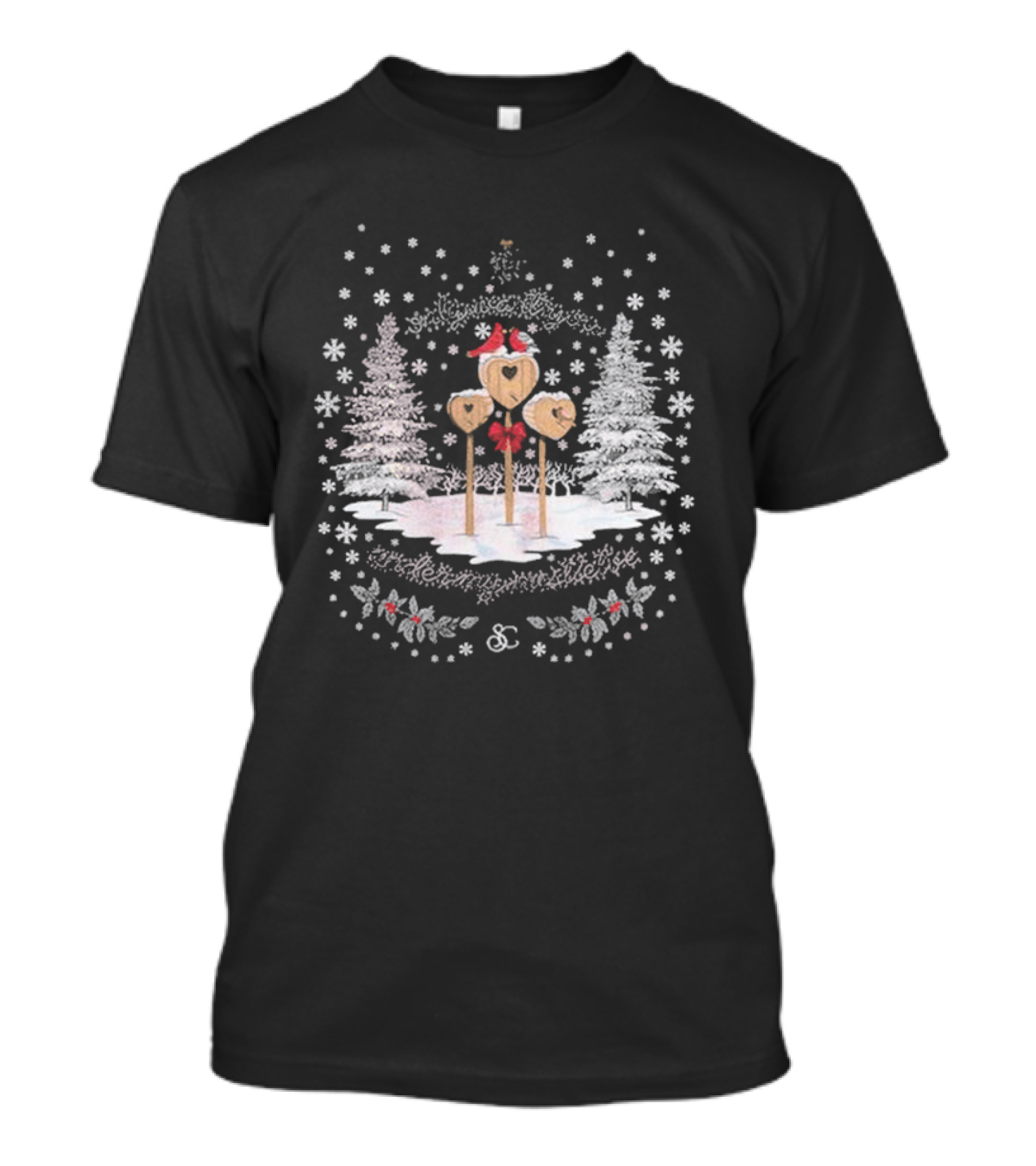 Sabrina Carpenter A Nonsense Christmas Snowy Trees And Heart Decorations T-Shirt