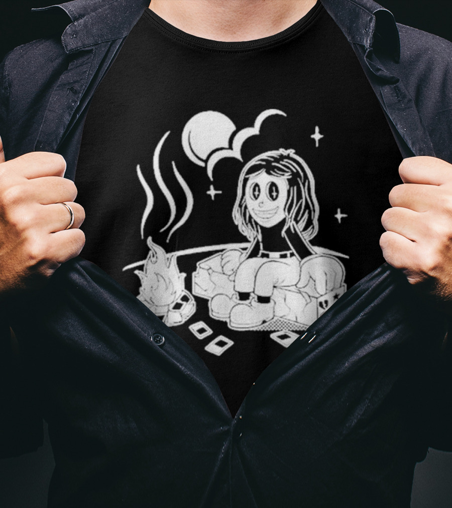 Sawyer Hill Camp Peaceful Campfire Night With Cards And Moon T-Shirt