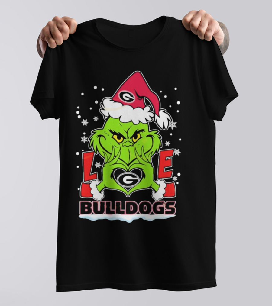 Grinch Santa Hat Georgia Bulldogs Love Christmas T-Shirt
