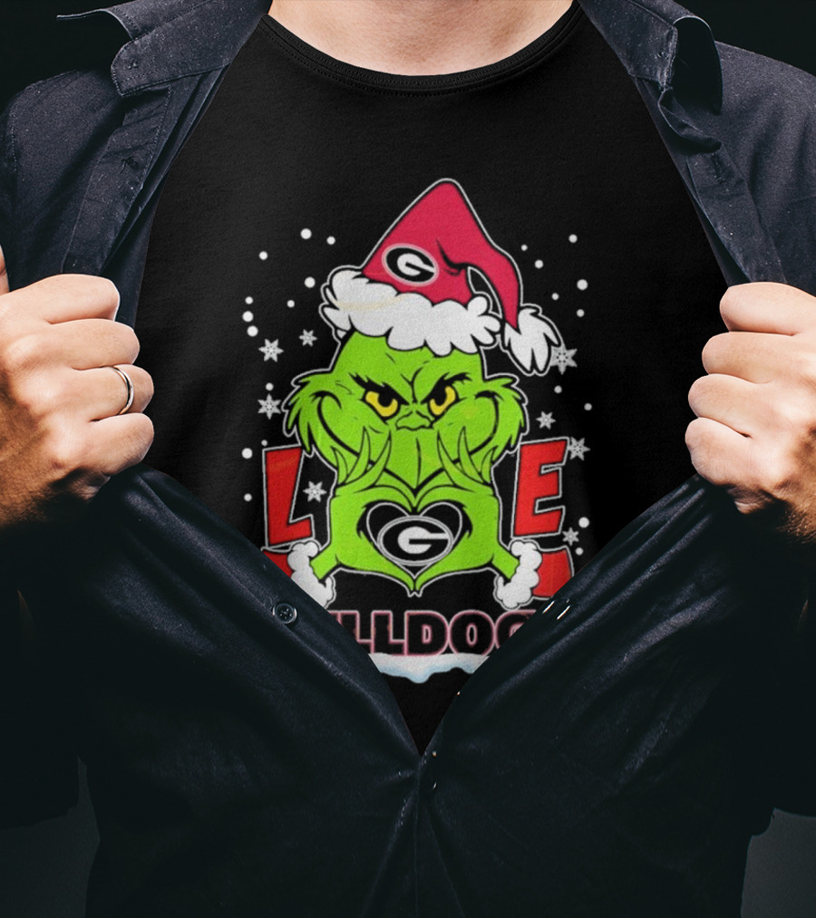 Grinch Santa Hat Georgia Bulldogs Love Christmas T-Shirt