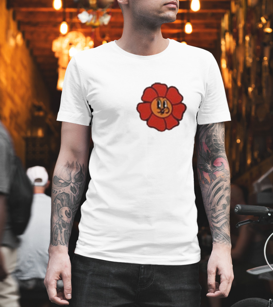 Ludwig Mogul Mogi Red Flower Cartoon Face T-Shirt
