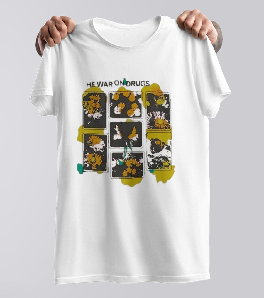 The War On Drugs Floral Squares Art Yellow Splatter T-Shirt