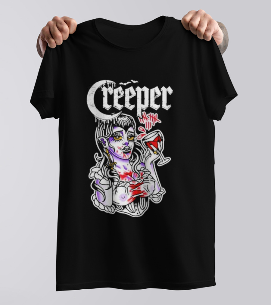 Creeper Gothic Vampire Woman With Bloody Drink T-Shirt