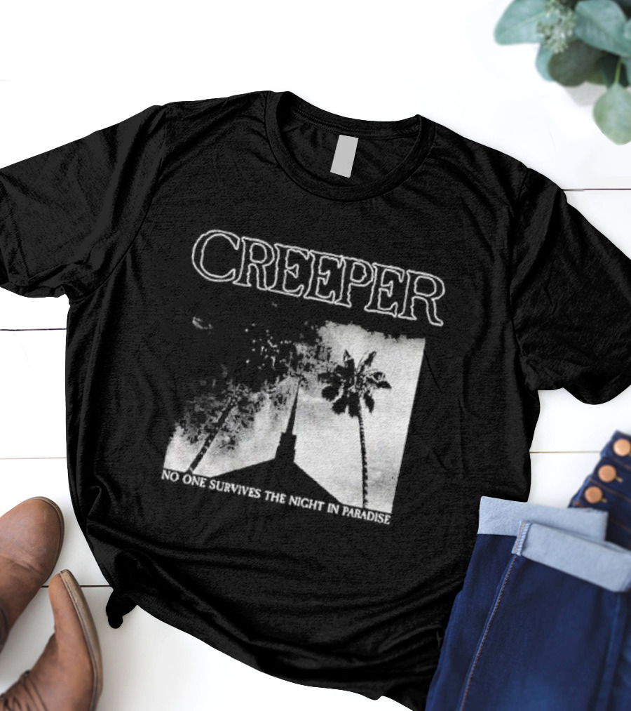 Creeper No One Survives The Night In Paradise Palm Trees And Church Spire Dark Aesthetic T-Shirt
