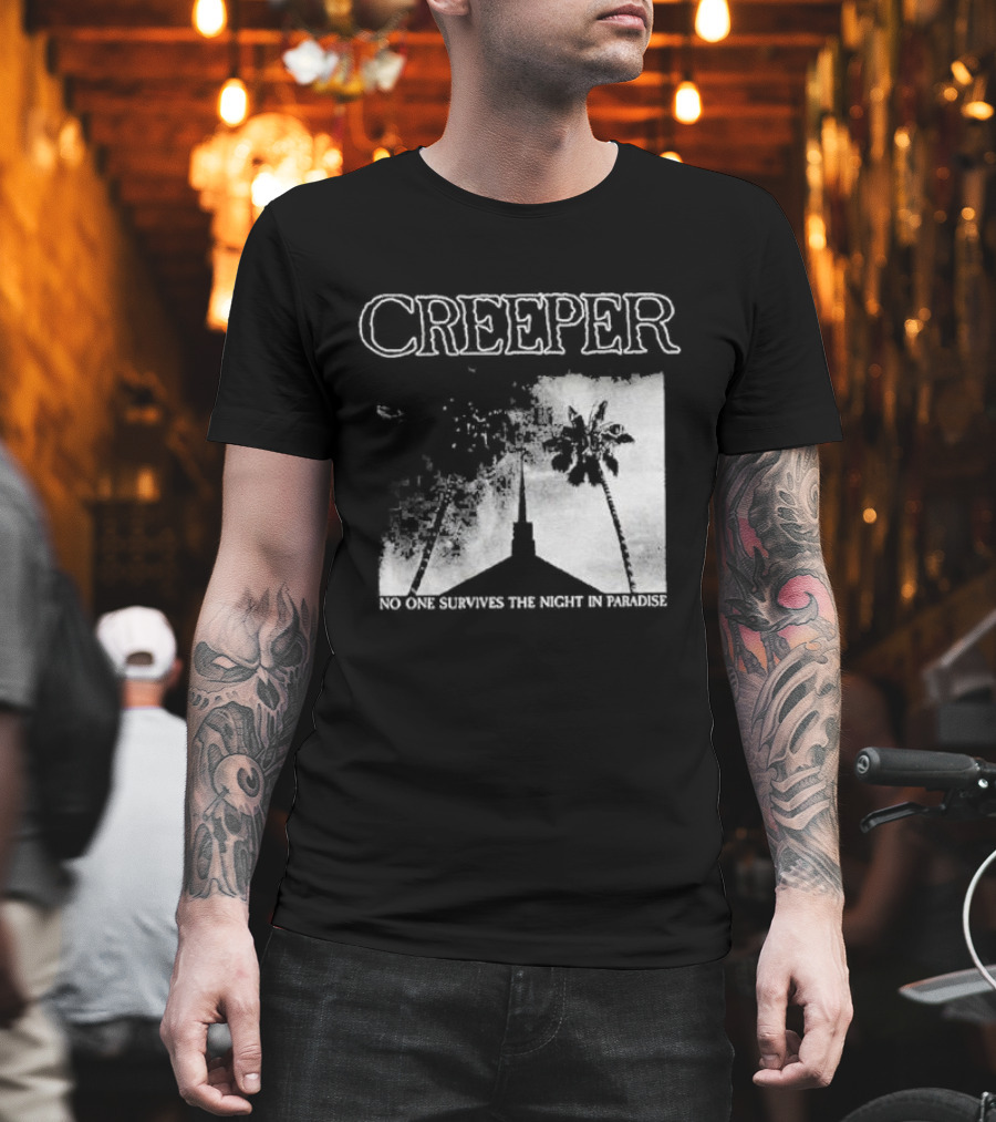 Creeper No One Survives The Night In Paradise Palm Trees And Church Spire Dark Aesthetic T-Shirt