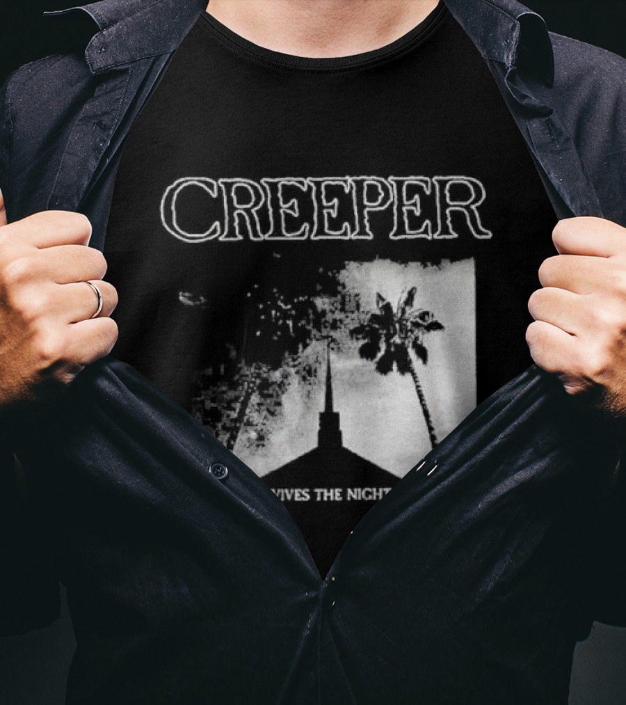 Creeper No One Survives The Night In Paradise Palm Trees And Church Spire Dark Aesthetic T-Shirt