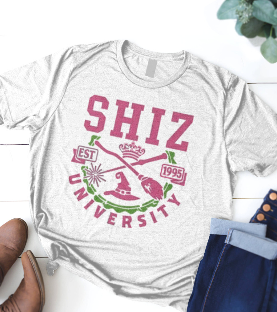 Shiz University Est 1995 Wicked Broom Wand Crown Hat Crest T-Shirt