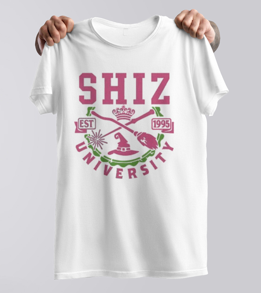 Shiz University Est 1995 Wicked Broom Wand Crown Hat Crest T-Shirt