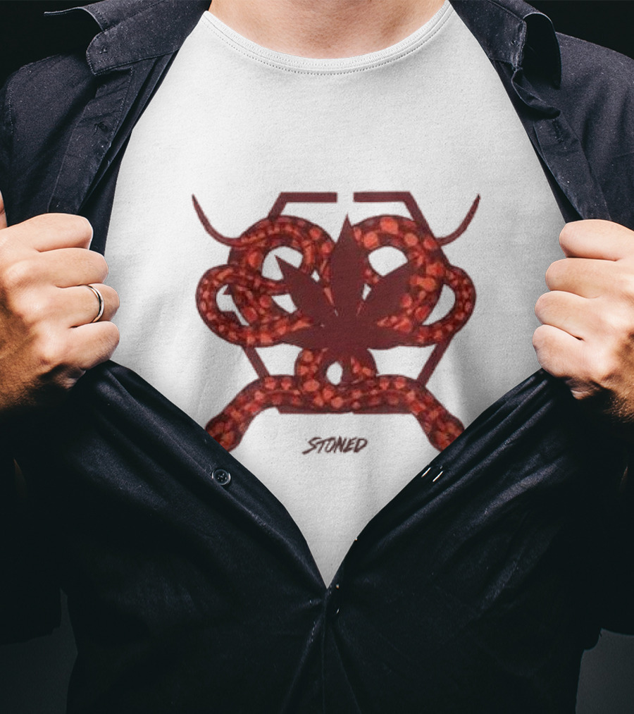Stoned And Co Mystic Hexagon Snake With Leaf Motif T-Shirt