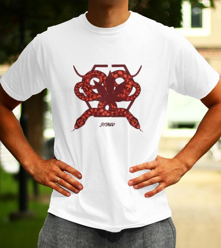 Stoned And Co Mystic Hexagon Snake With Leaf Motif T-Shirt