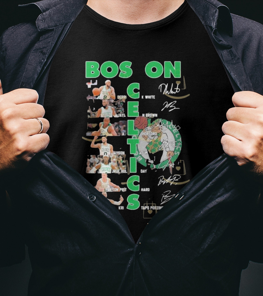 Boston Celtics Derrick White Jaylen Brown Jayson Tatum Jrue Holiday Al Horford Kris Porzingis Team Signatures T-Shirt