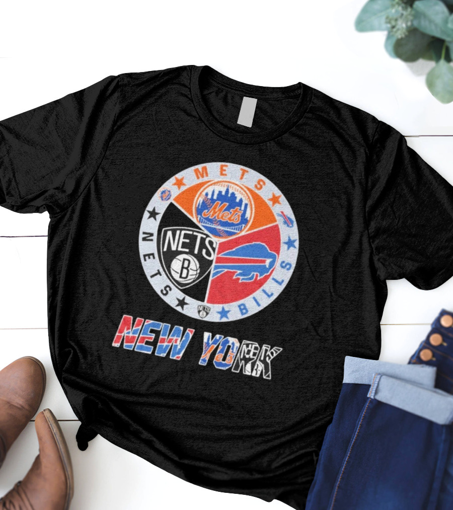Brooklyn Nets New York Mets Buffalo Bills New York Fan Gear T-Shirt