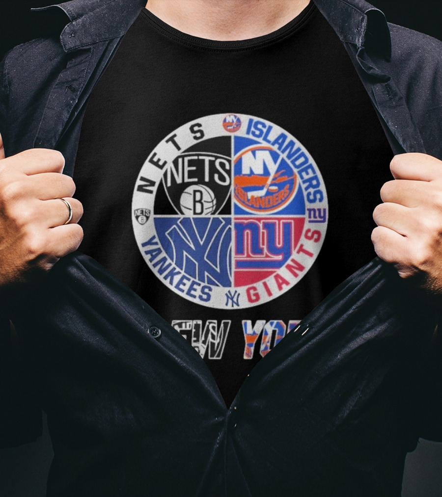 Brooklyn Nets New York Yankees Giants Islanders New York Multisport Team Circle T-Shirt