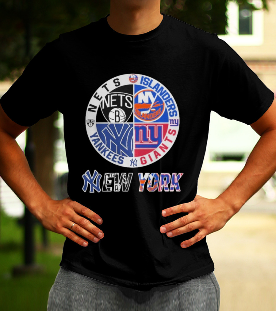 Brooklyn Nets New York Yankees Giants Islanders New York Multisport Team Circle T-Shirt