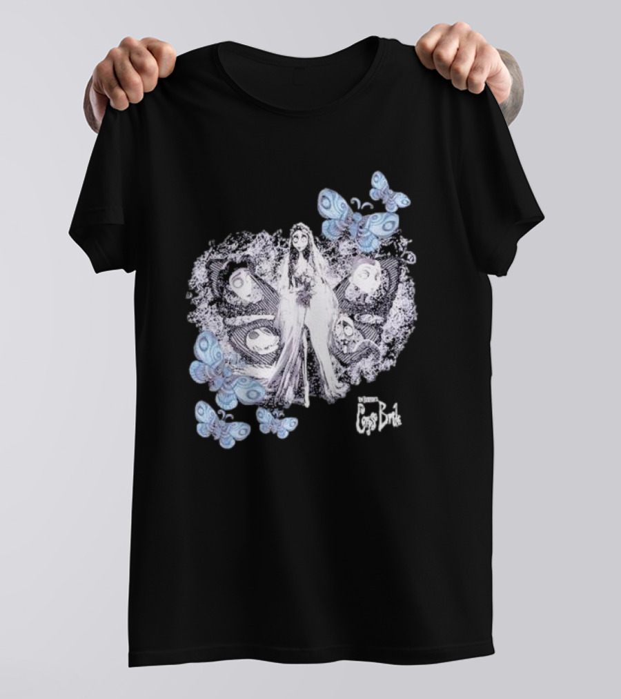 Corpse Bride Tim Burton Emily Tonal Collage With Butterflies T-Shirt