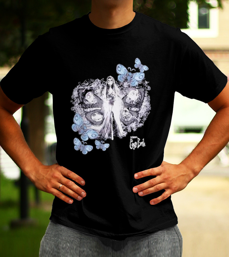 Corpse Bride Tim Burton Emily Tonal Collage With Butterflies T-Shirt