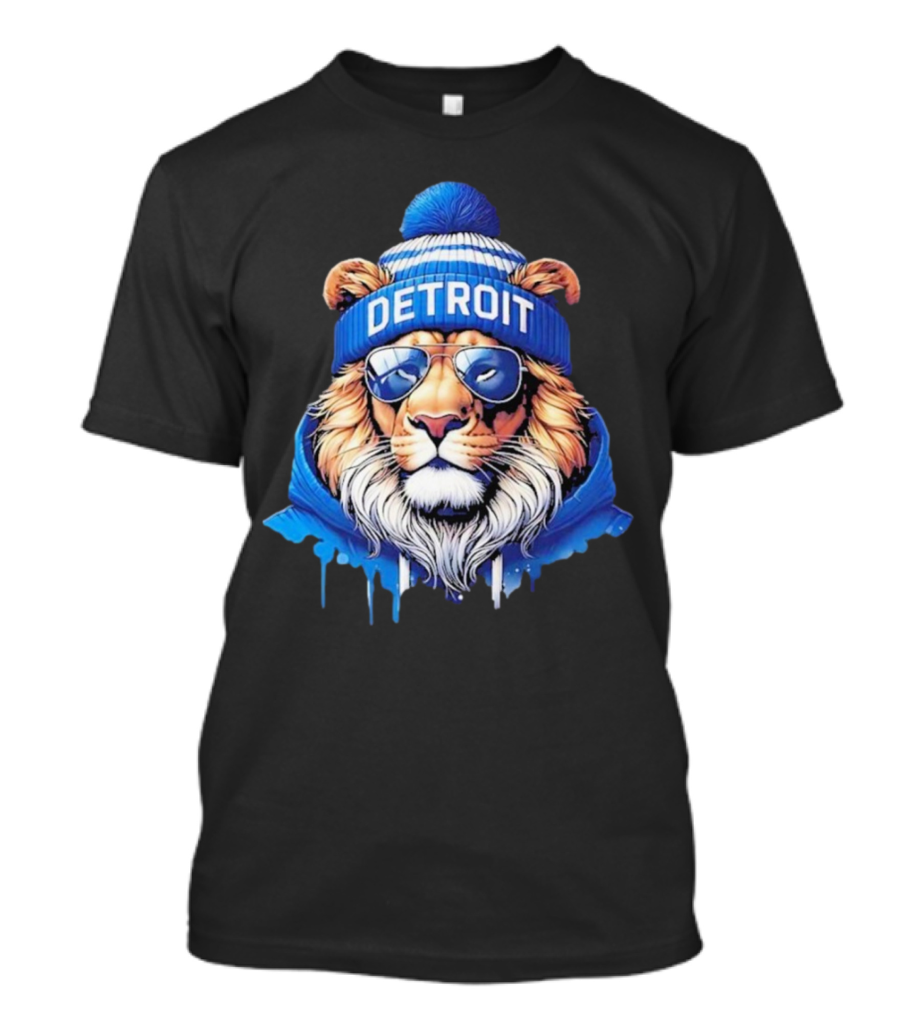 Detroit Lions Football 2025 New Season Cool Lion In Blue Beanie And Shades T-Shirt