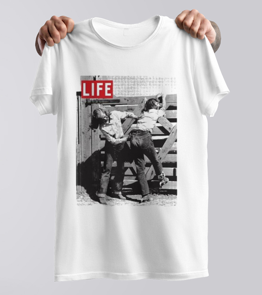 Life Magazine Cowboy Boys Playful Dust Off Fence Scene T-Shirt