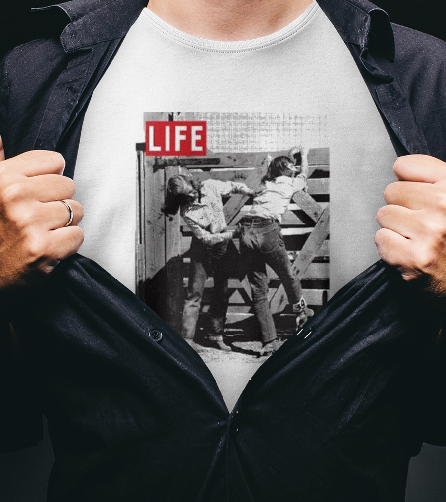 Life Magazine Cowboy Boys Playful Dust Off Fence Scene T-Shirt