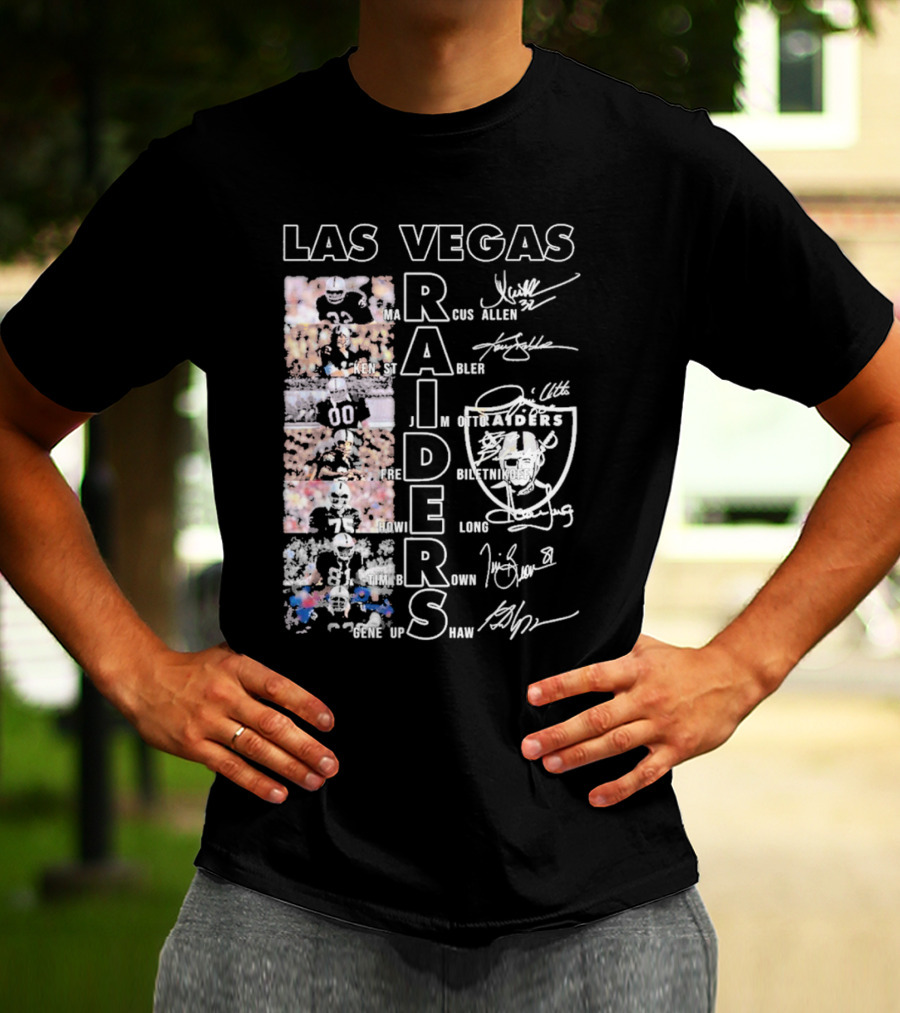 Las Vegas Raiders Marcus Allen Ken Stabler Fred Biletnikoff Howie Long Tim Brown Gene Upshaw Signature Football Legends T-Shirt