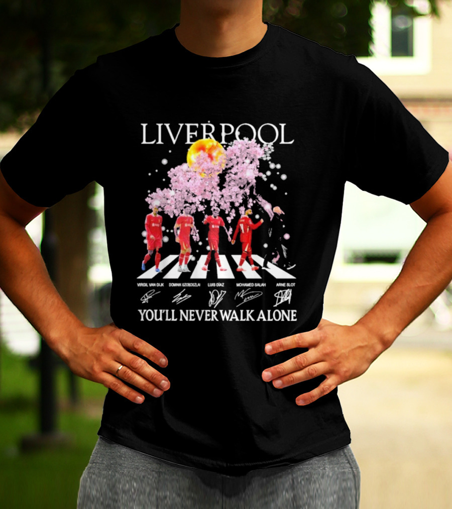 Liverpool You’ll Never Walk Alone Cherry Blossoms Bloom Virgil Van Dijk Dominik Szoboszlai Luis Diaz Mohamed Salah Arne Slot T-Shirt
