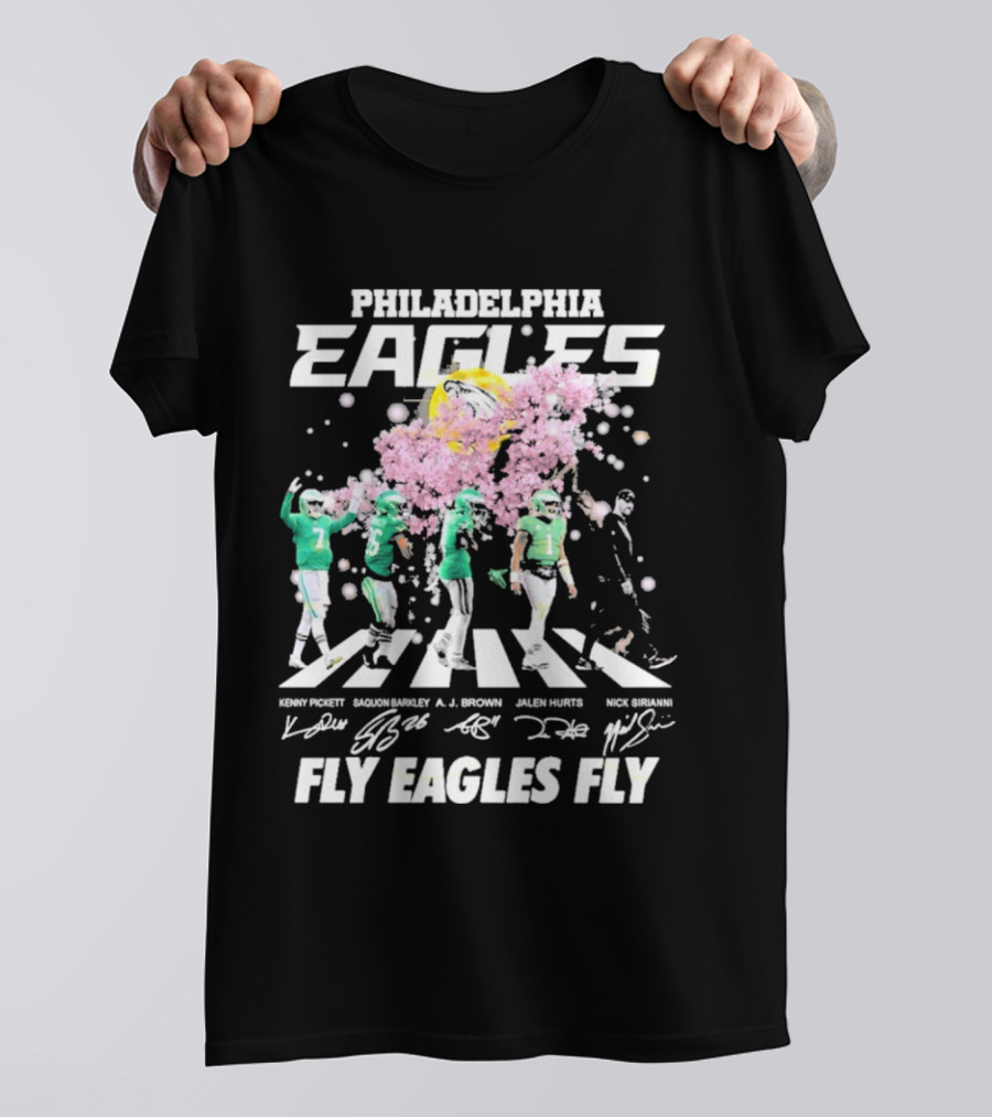 Philadelphia Eagles Fly Eagles Fly Kenny Pickett Saquon Barkley A.J. Brown Jalen Hurts Nick Sirianni Signatures T-Shirt