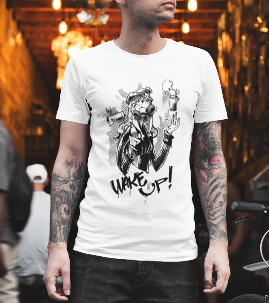 Warframe Aoi Wake Up Gas Mask Graffiti Style Character T-Shirt