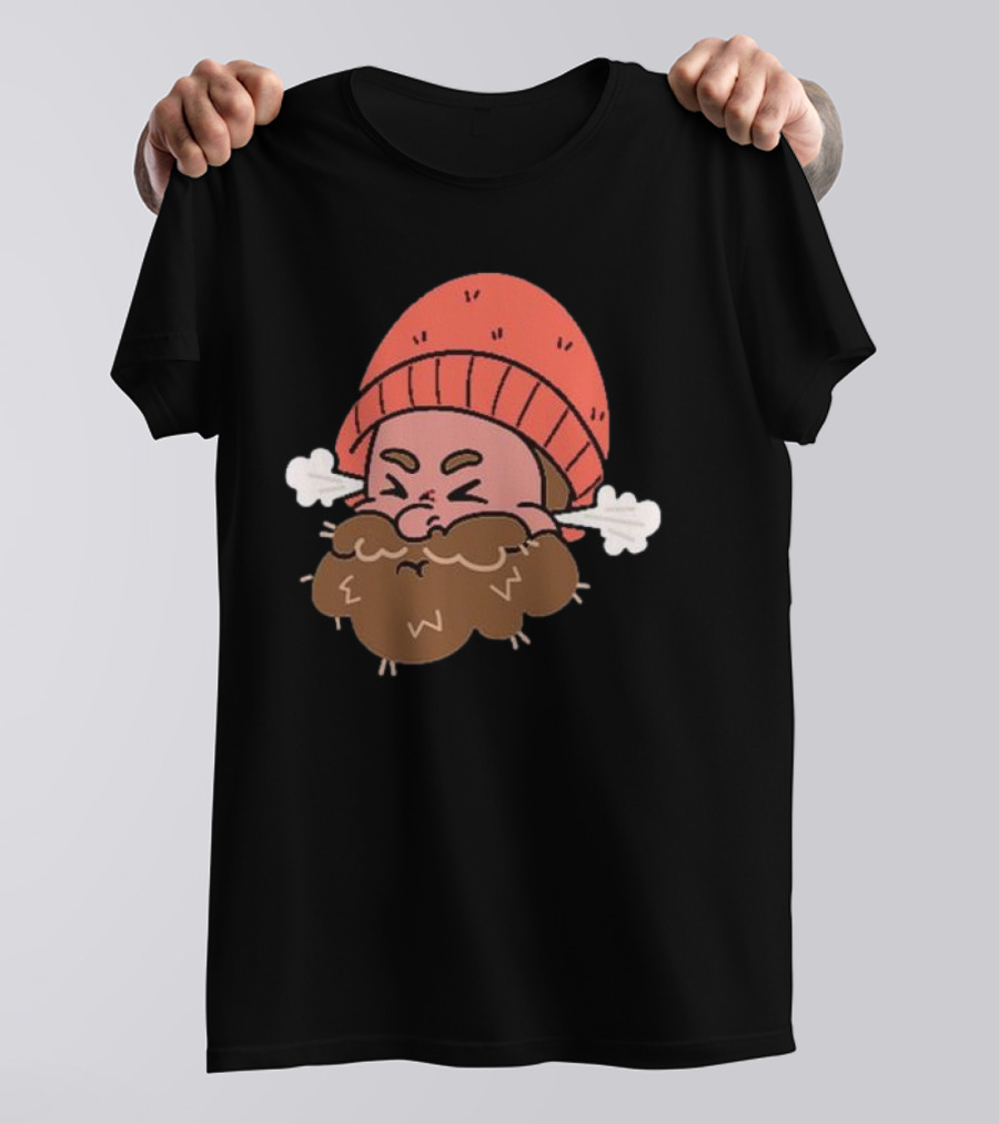 BHN Chewie Foo Foo Bearded Cartoon Character With Red Beanie And Steaming Ears T-Shirt