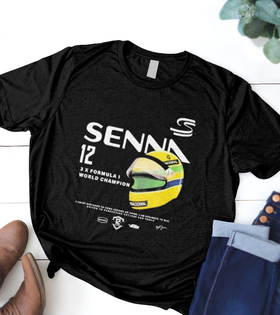 Senna 12 3x Formula 1 World Champion Driven To Perfection São Paulo Helmet T-Shirt