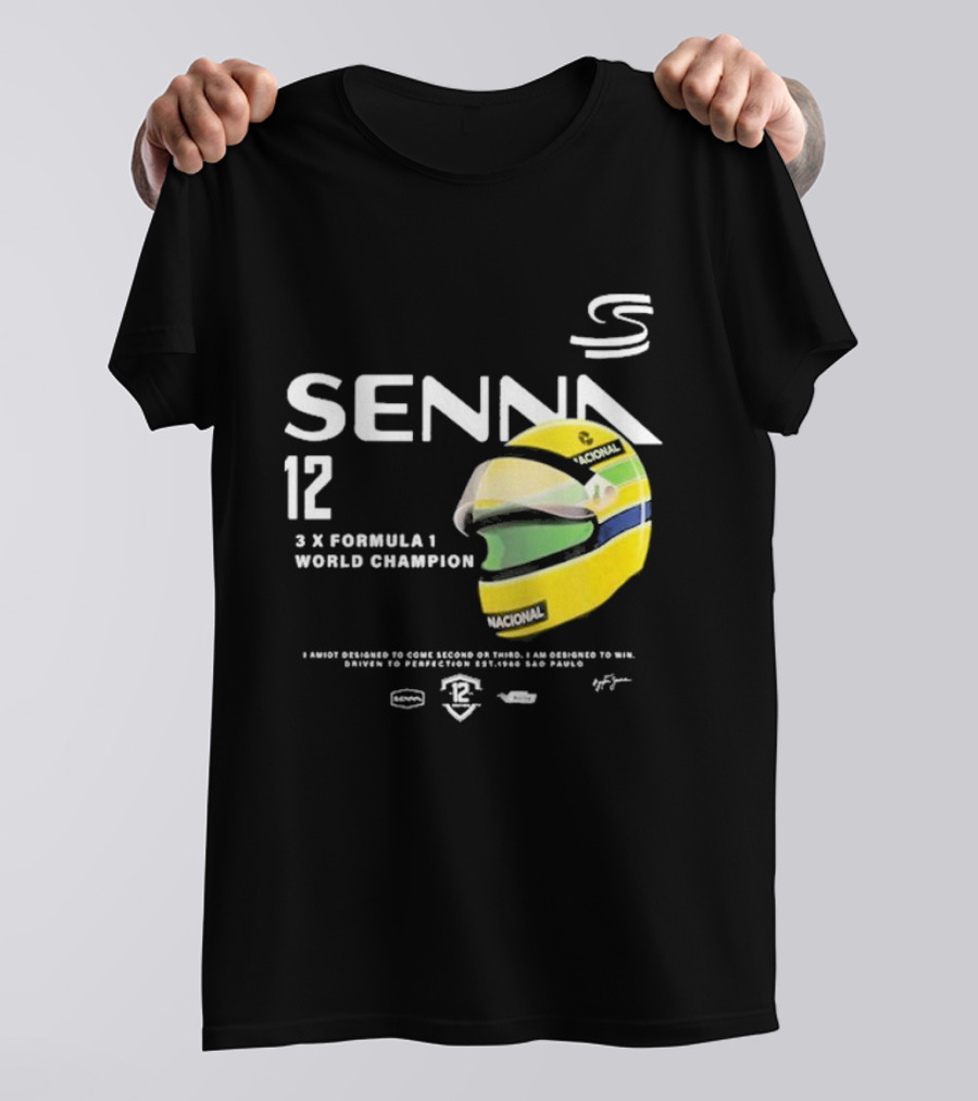 Senna 12 3x Formula 1 World Champion Driven To Perfection São Paulo Helmet T-Shirt