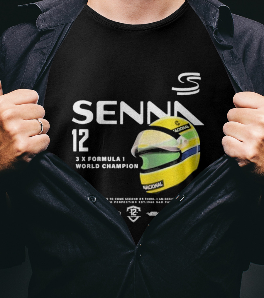 Senna 12 3x Formula 1 World Champion Driven To Perfection São Paulo Helmet T-Shirt