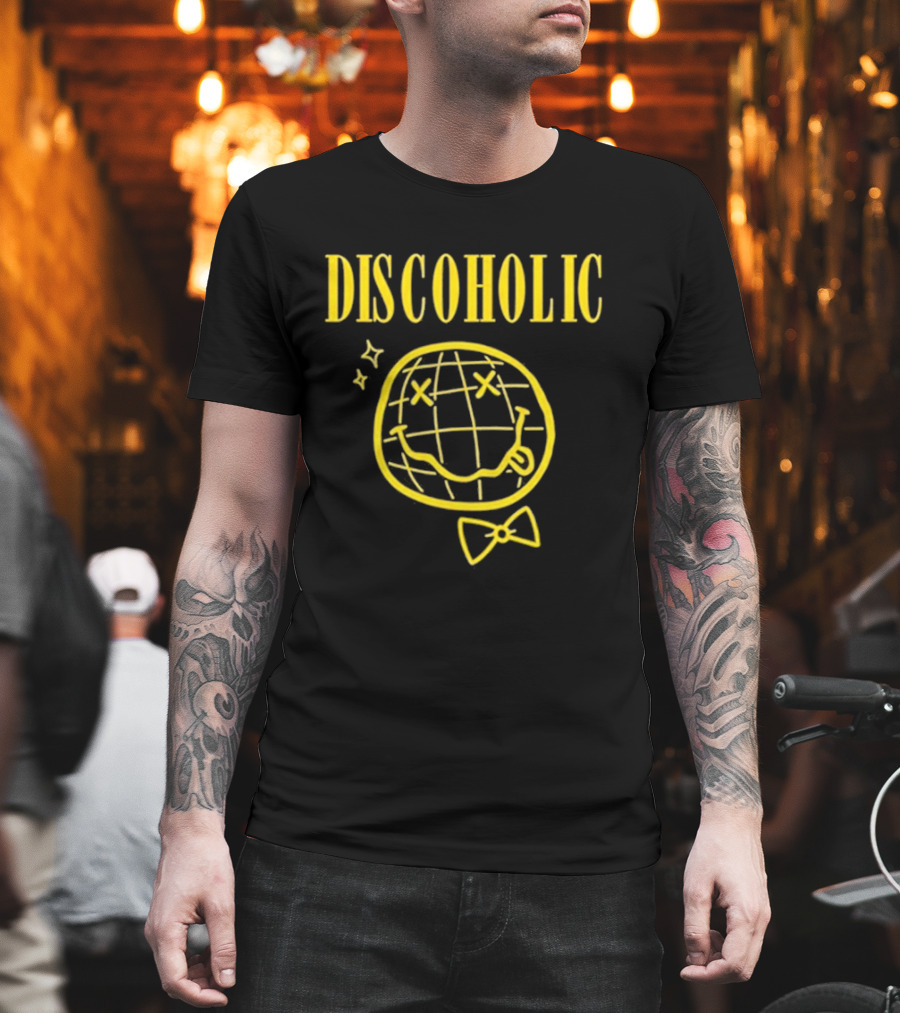 Discoholic Smiley Face With Bowtie And Stars T-Shirt