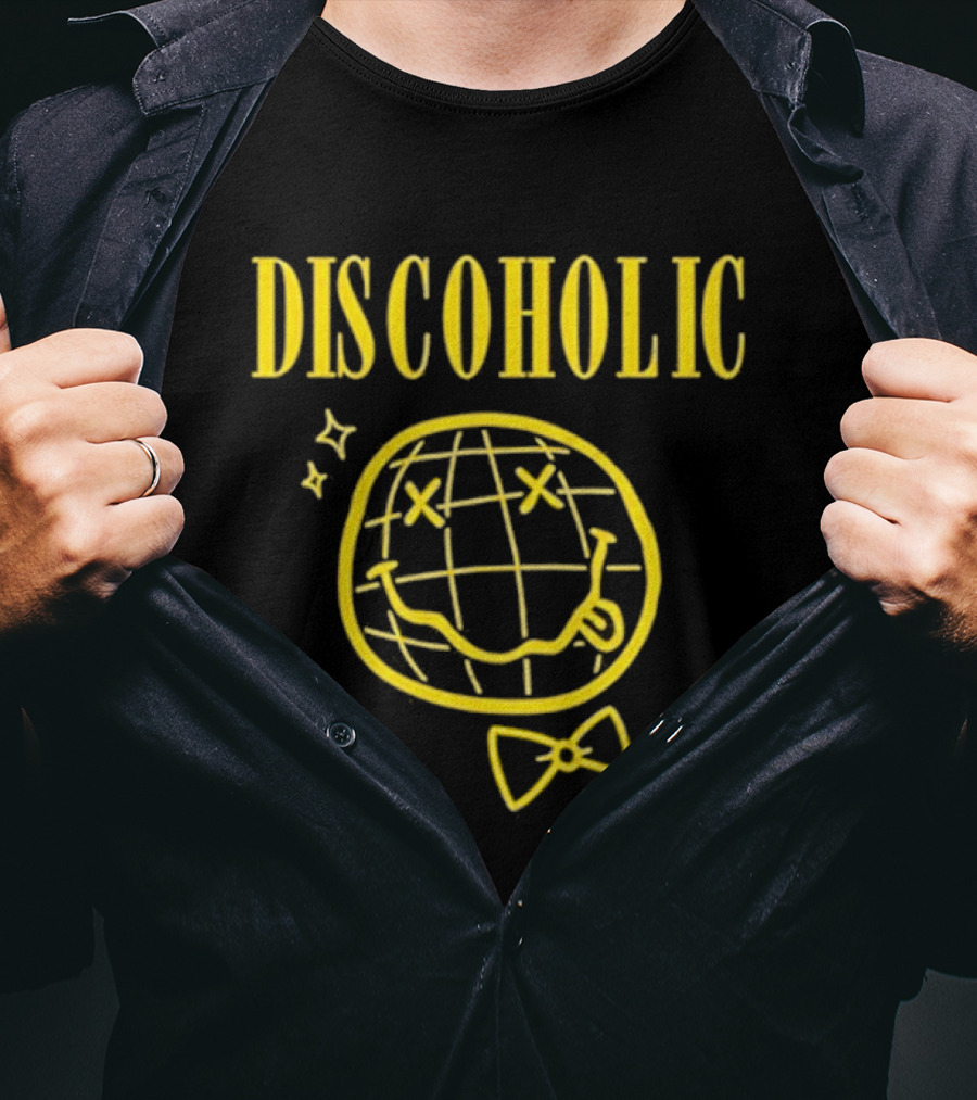 Discoholic Smiley Face With Bowtie And Stars T-Shirt