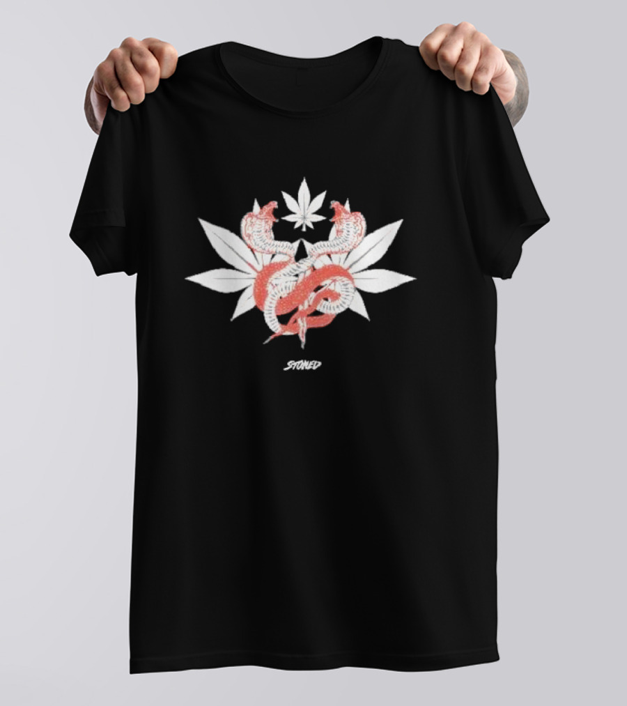 Stoned And Co Mystic Cobra Red Snakes With White Leaves T-Shirt