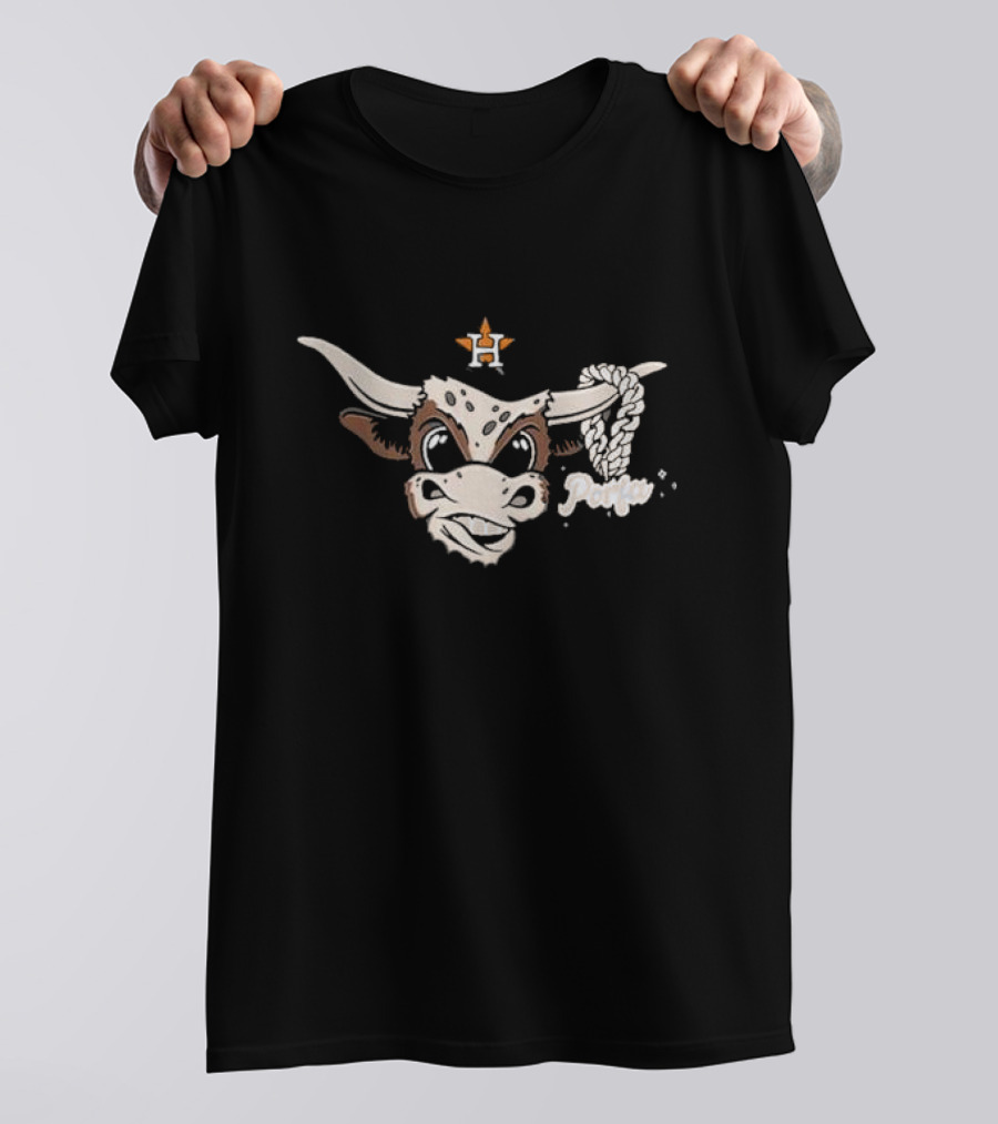 Houston Bull With Rope Chain And Por Favor Text T-Shirt