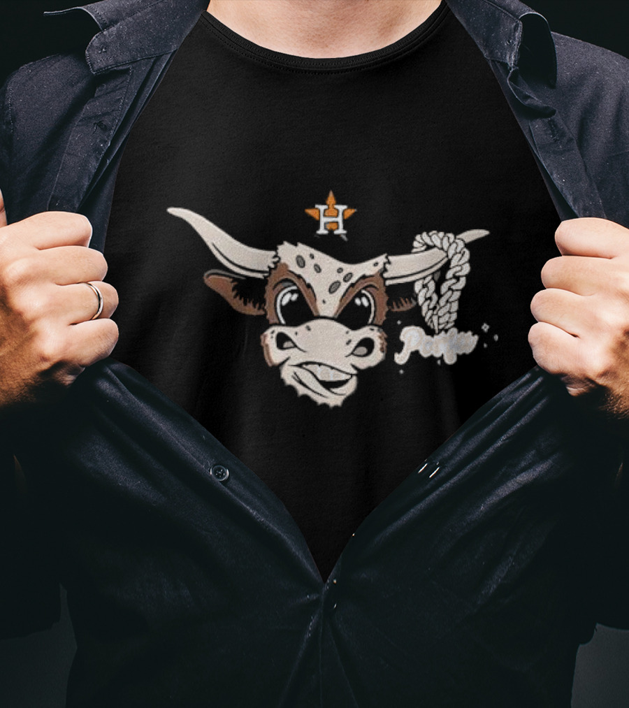 Houston Bull With Rope Chain And Por Favor Text T-Shirt