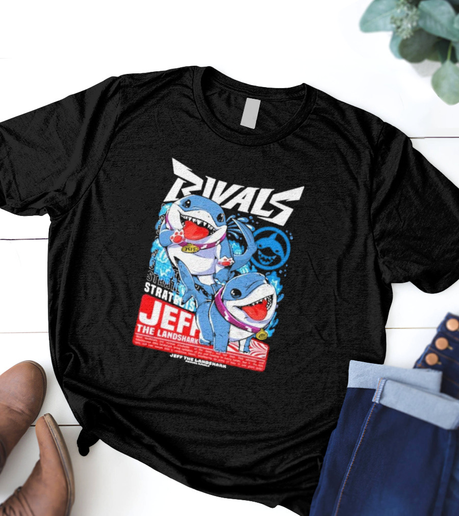 Rivals Stratbois Jeff The Land Shark Anime Style With Blue And Red Cartoon T-Shirt