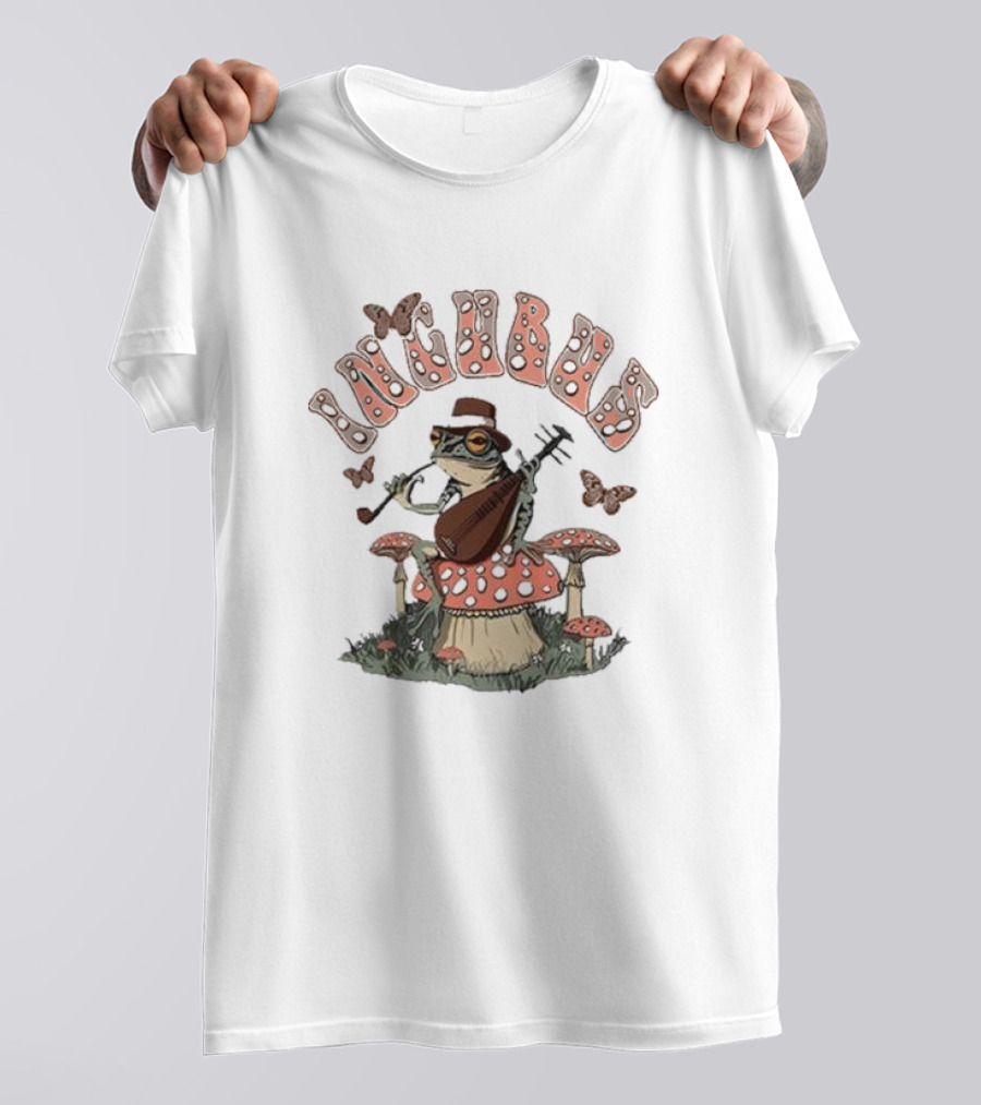 Incubus Shroom Frog Playing Mandolin With Butterflies And Mushrooms T-Shirt