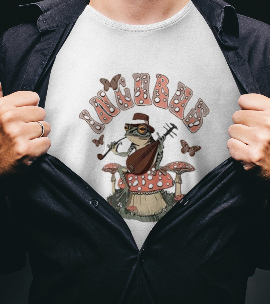Incubus Shroom Frog Playing Mandolin With Butterflies And Mushrooms T-Shirt