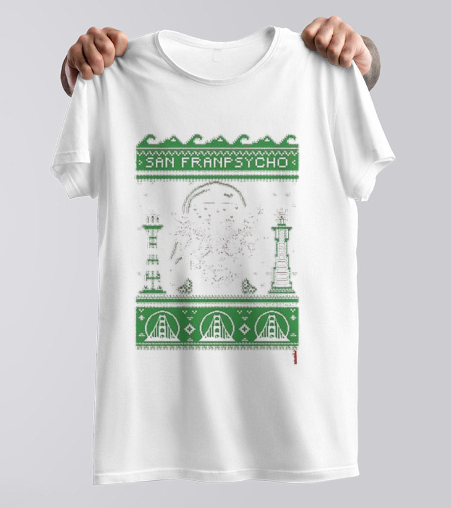 San Franpsycho Sfp Holiday Bridge Towers Snowflakes Green Holiday T-Shirt