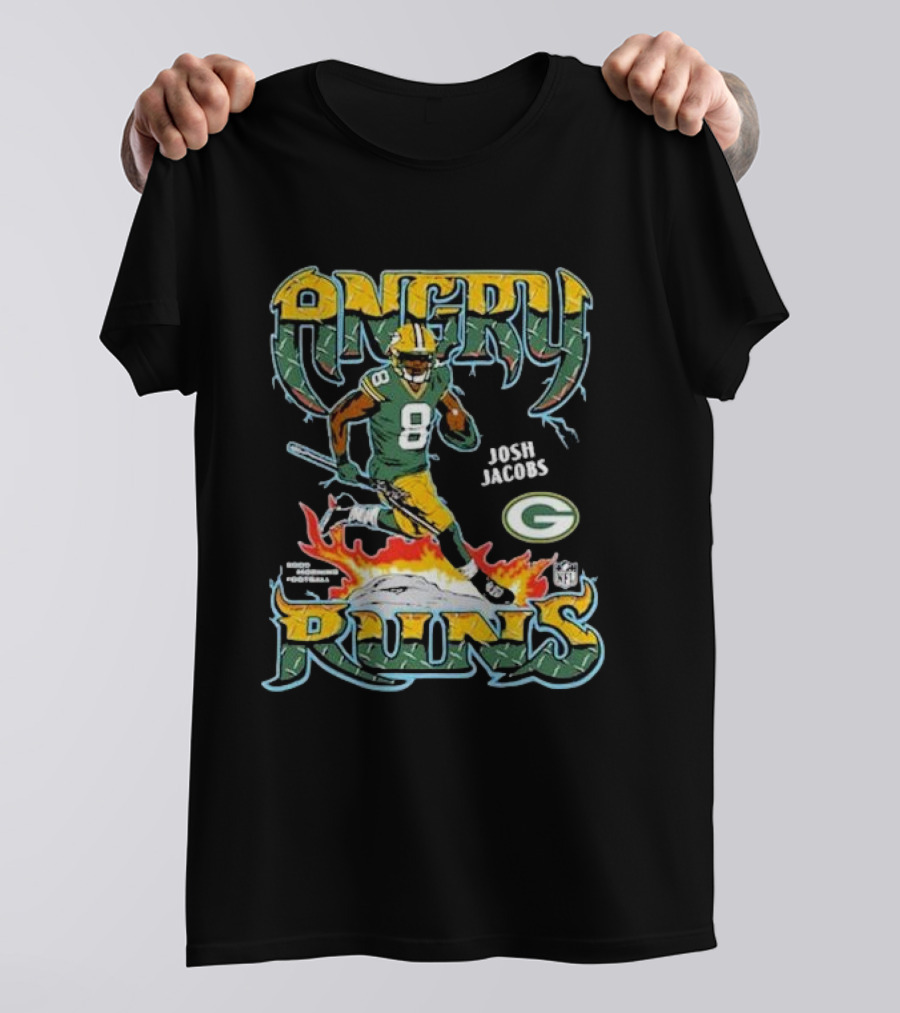 Josh Jacobs Angry Runs Green Bay Packers NFL Football T-Shirt